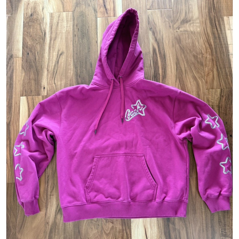 COACH Womens Size Large Hot Pink Silver Star Signature Hoodie 165/ 92A